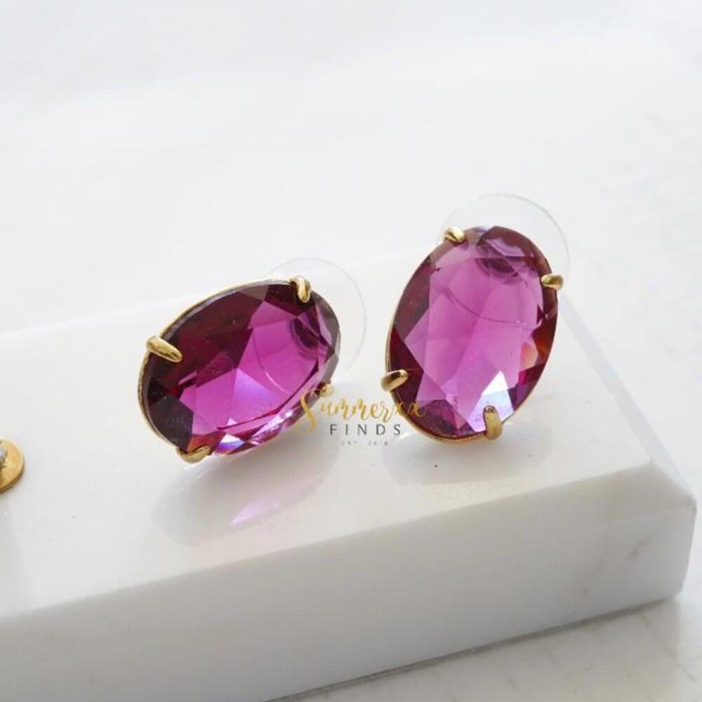 Lele Sadoughi Fuchsia Oval Crystal Stud Earrings